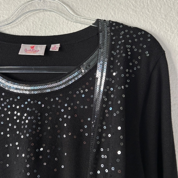Quacker Factory plus size 1X tank cardigan duet black sequin trim cotton blend - Picture 7 of 11